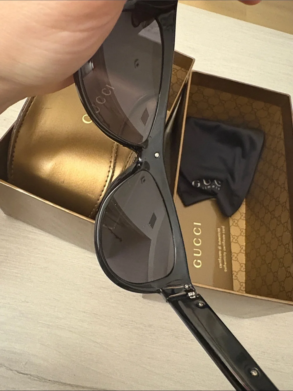 Gucci Black Sunglasses‎ with Gold Case and Box